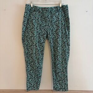 Ann Taylor Carnegie Crop Pants Womens 8 Teal Black Abstract Mosaic Print Stretch